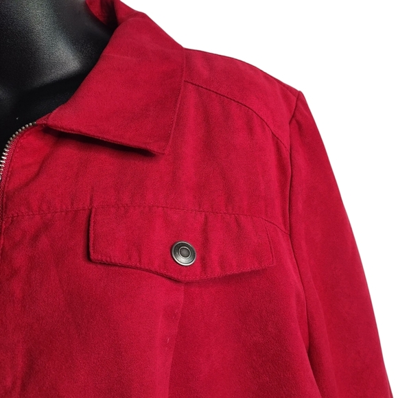 Studio Works Women's Red Faux Suede Lined ZIP Up Lined Blazer Jacket Size 16P - Picture 3 of 8